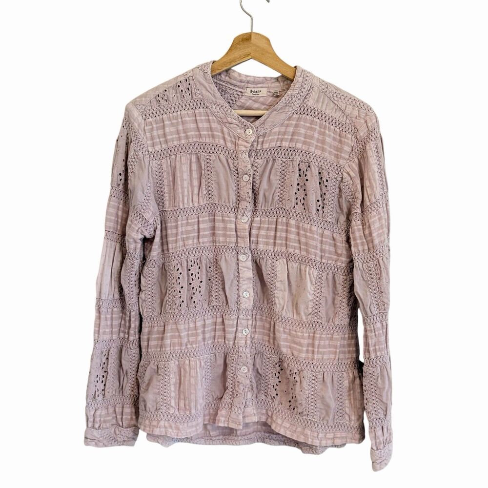 Dylan Womans Boho Patchwork Top Size M Cottage Prairie Victorian Crochet Lilac